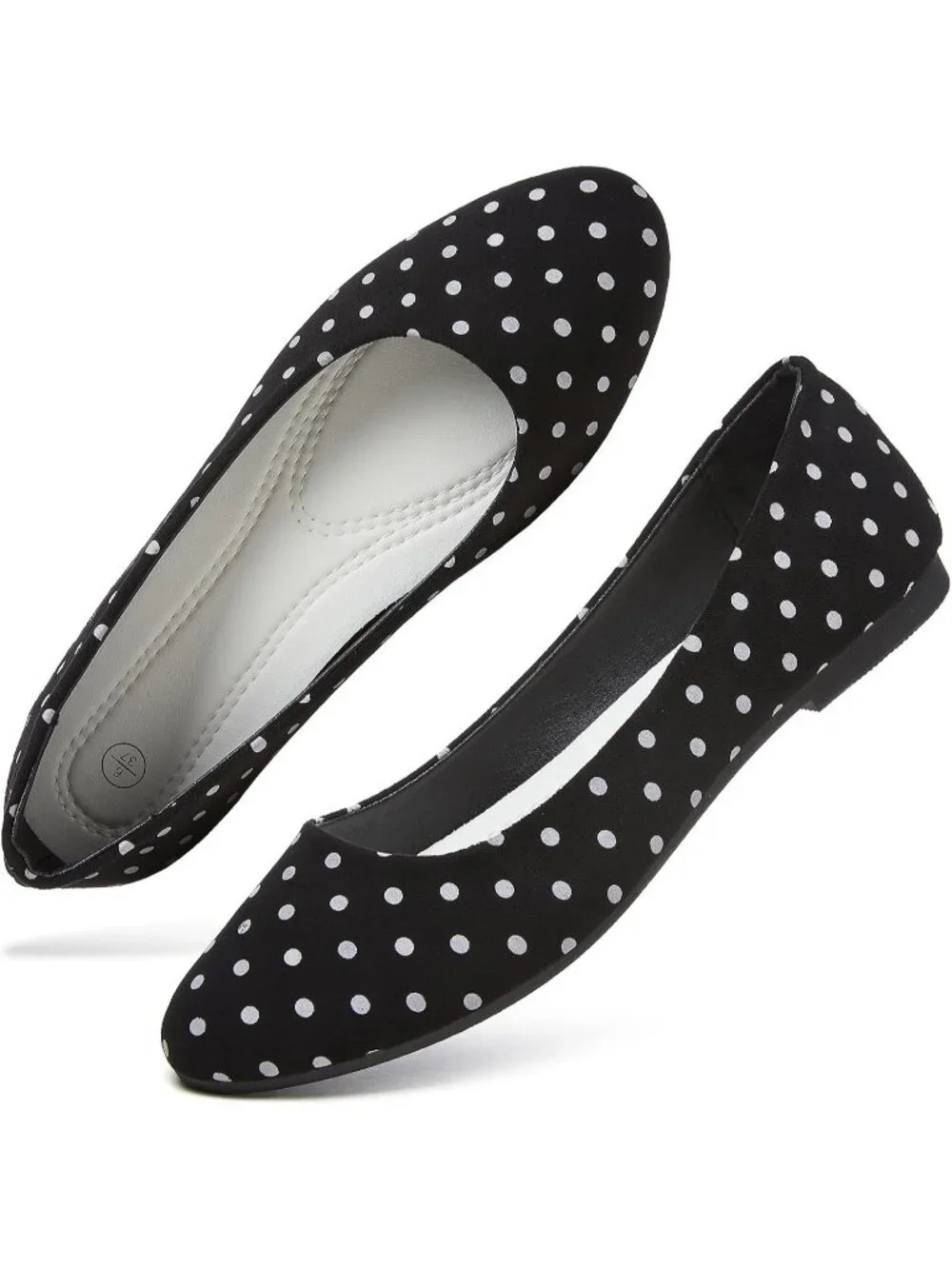 Women's Black Dot PU Leather Closed Toe Comfortable Flexible Slip On Ballet Flat
